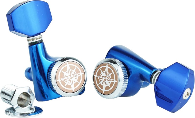 guyker Guitar Locking Tuners (6 Right Handed) - 1:18 Ratio Lock String Tuning Key Pegs Machine Heads with Hexagonal Handle Replacement for LP SG Style Electric, Folk or Acoustic Guitars - Blue Chrome - Image 4